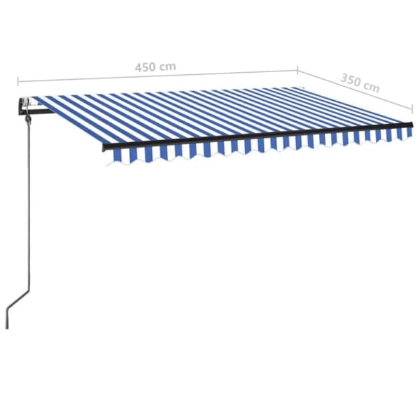 vidaXL Sisäänkelattava markiisi LED/tuulisensori 450x350 cm sinivalk.