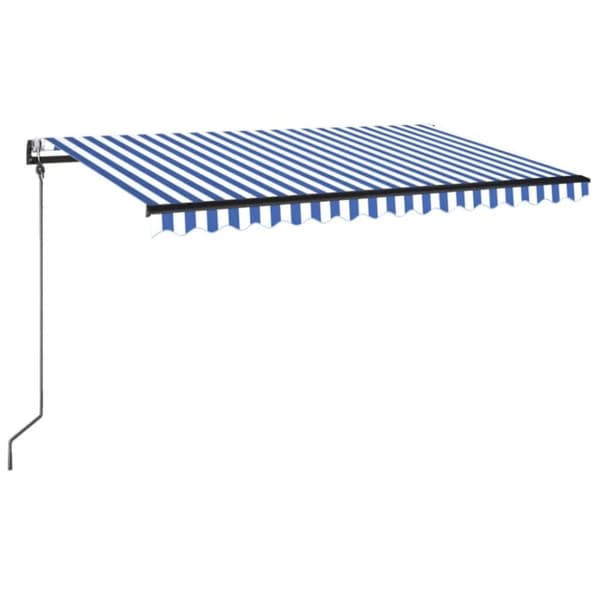 vidaXL Sisäänkelattava markiisi LED/tuulisensori 450x350 cm sinivalk.
