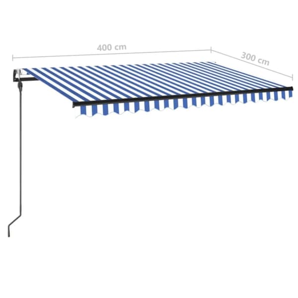 vidaXL Automatisk markis med vindsensor & LED 400x300 cm blå och vit
