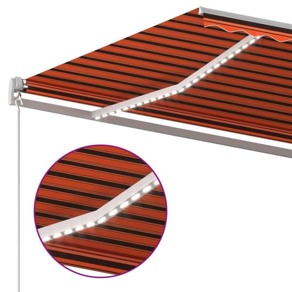 vidaXL markise m. LED + vindsensor 4x3,5 m automatisk orange og brun