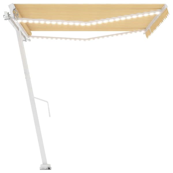 vidaXL Manuell uttrekkbar markise med LED 400x350 cm gul og hvit