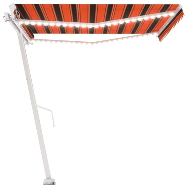 vidaXL Markis manuellt infällbar med LED 450x350 cm orange och brun