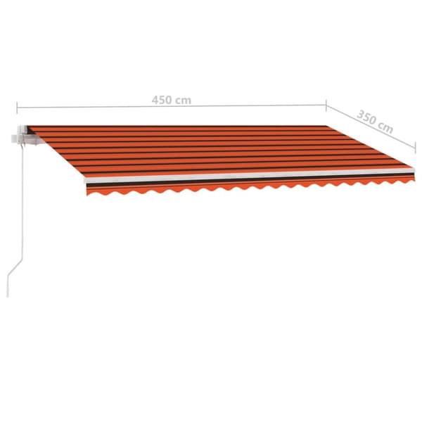 vidaXL Markis manuellt infällbar med LED 450x350 cm orange och brun