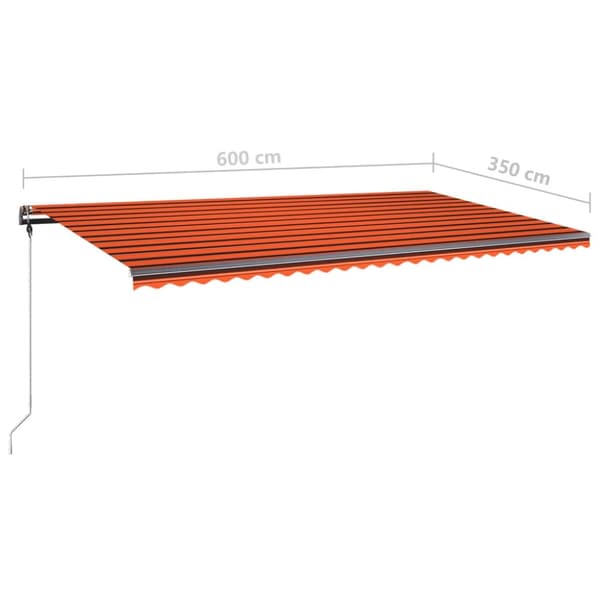 vidaXL Manuell uttrekkbar markise med LED 600x350 cm oransje og brun