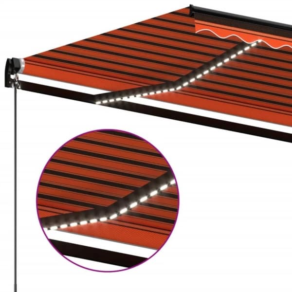 vidaXL Markis med LED manuellt infällbar 450x350 cm orange och brun