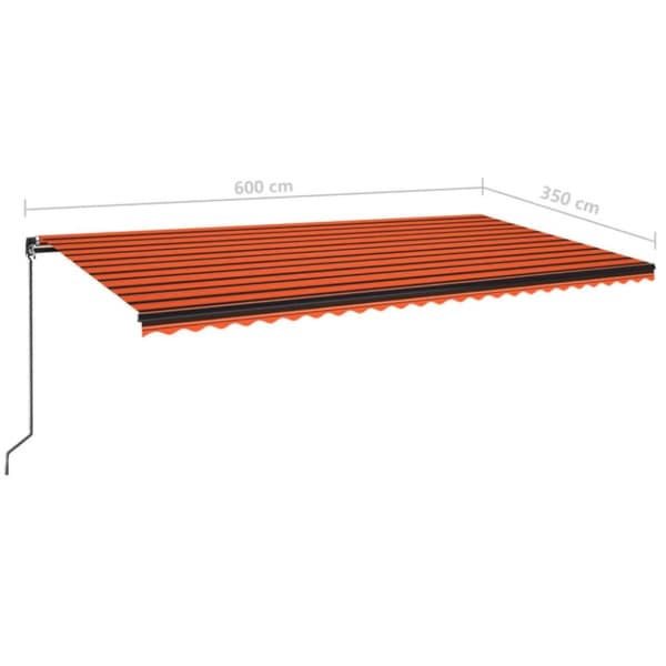 vidaXL Manuaalisesti sisäänkelattava markiisi 600x350 cm orans./rusk.