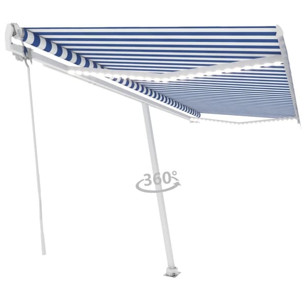 vidaXL Automatisk markis med vindsensor & LED 500x350 cm blå och vit