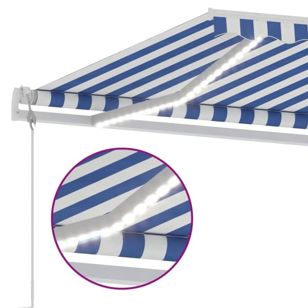 vidaXL Automatisk markis med vindsensor & LED 500x350 cm blå och vit