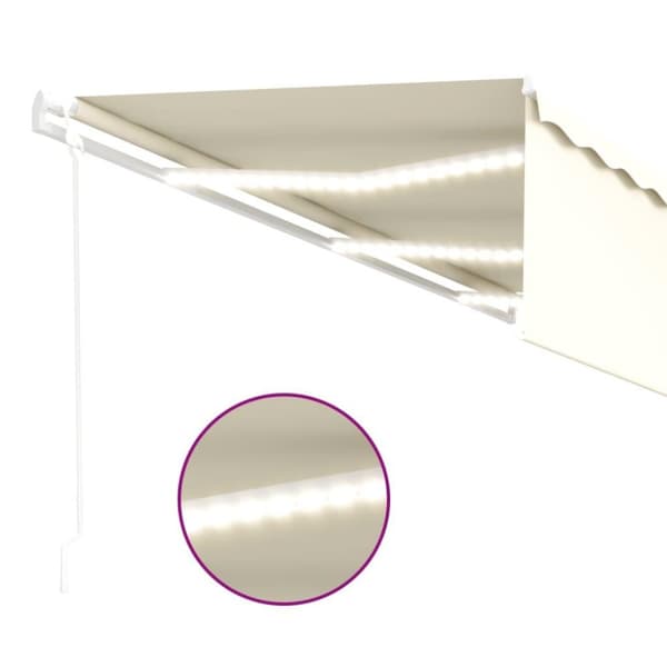 vidaXL Automatisk markise rullegardin LED vindsensor 6x3 m kremhvit