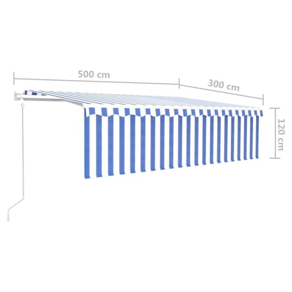 vidaXL Automatisk markise rullegardin LED vindsensor 5x3 m blå og hvit