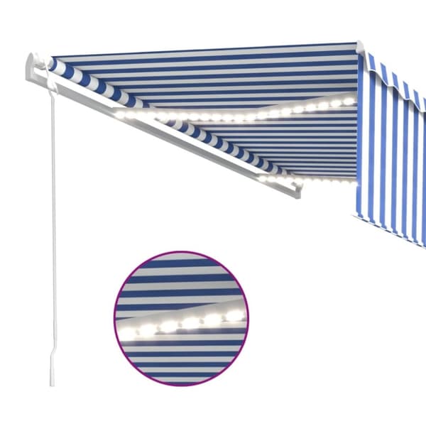 vidaXL Automaattimarkiisi verho/LED/tuulisensori 5x3 m sinivalkoinen