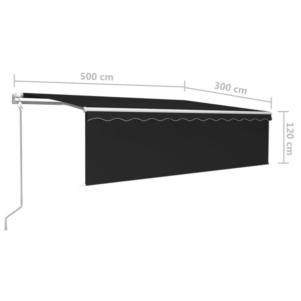 vidaXL markise m. rullegardin+LED+vindsensor 5x3 m automatisk antracit