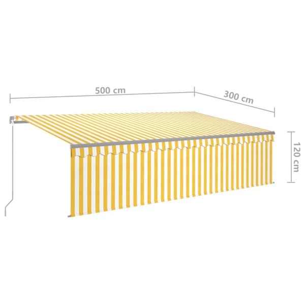vidaXL Manuell uttrekkbar markise rullegardin og LED 5x3 m gul og hvit