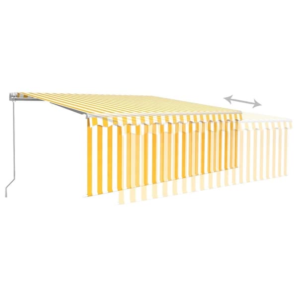 vidaXL Manuaalisesti kelattava markiisi verhot/LED 4x3m keltavalkoinen