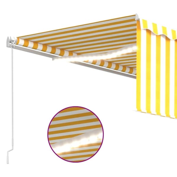 vidaXL Manuaalisesti kelattava markiisi verhot/LED 4x3m keltavalkoinen