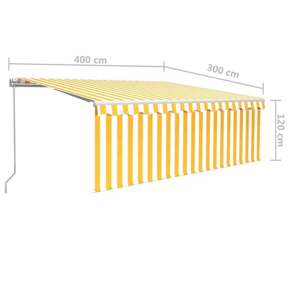 vidaXL Manuaalisesti kelattava markiisi verhot/LED 4x3m keltavalkoinen