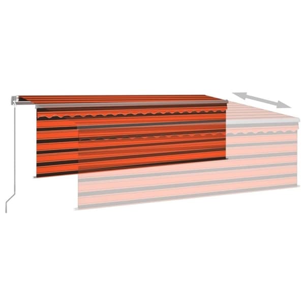 vidaXL Manuell markis med rullgardin LED 4x3 m orange/brun