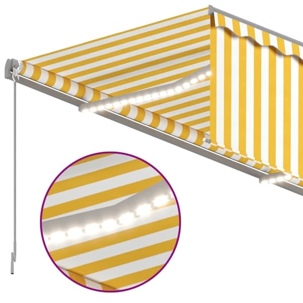 vidaXL Manuell markis med rullgardin & LED 4x3 m gul och vit