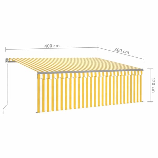 vidaXL Manuell markis med rullgardin & LED 4x3 m gul och vit