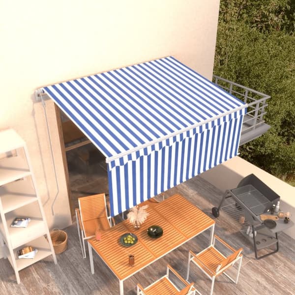 vidaXL Automaattisesti kelattava markiisi verhoilla 3x2,5 m sinivalk.