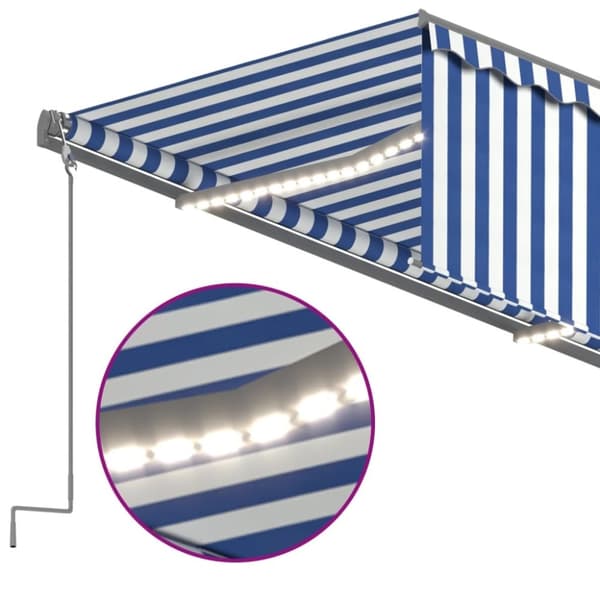 vidaXL Automatiserad markis vindsensor rullgardin LED 3x2,5m blå/vit