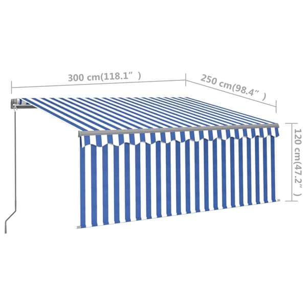 vidaXL Manuaalisesti kelattava markiisi verho/LED 3x2,5m sinivalkoinen
