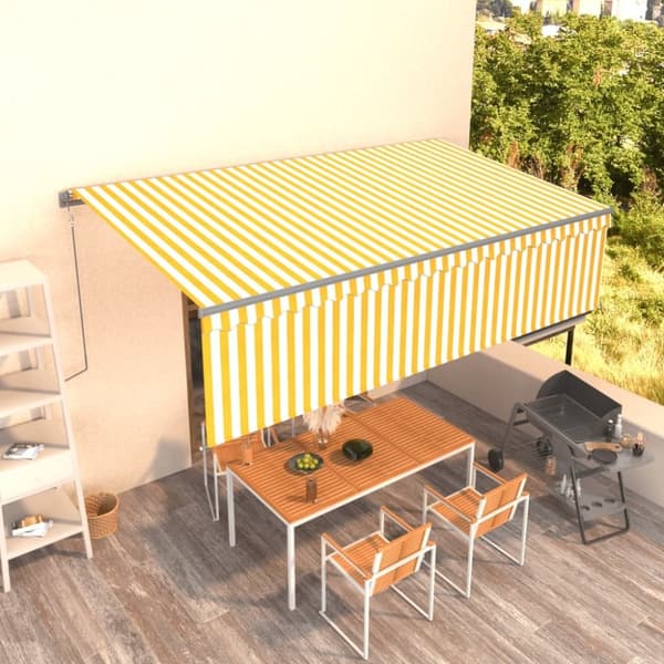 vidaXL markise m. gardin 5x3 m automatisk betjening gul og hvid