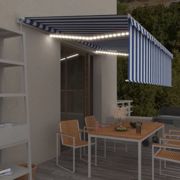vidaXL Manuaalisesti kelattava markiisi verho/LED 5x3 m sinivalkoinen
