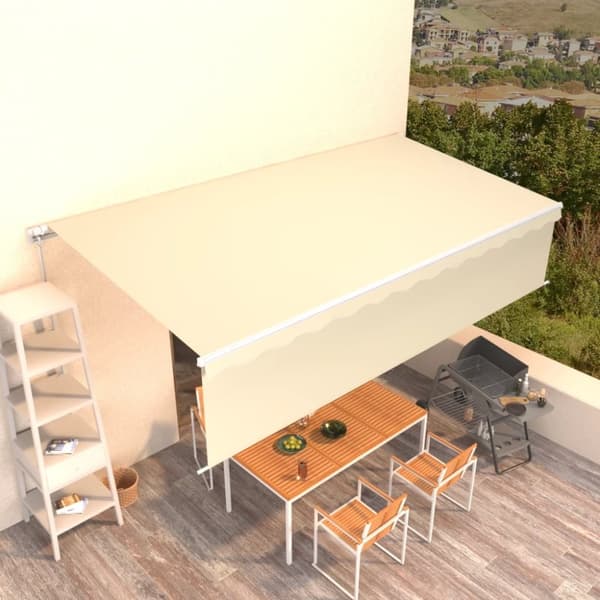 vidaXL markise m. gardin 6x3 m manuel betjening cremefarvet