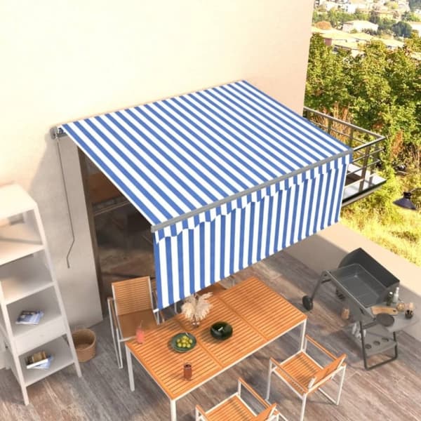 vidaXL Manuaalisesti kelattava markiisi verhoilla 3x2,5m sinivalkoinen