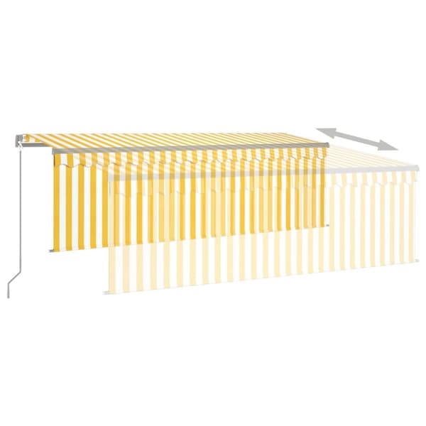 vidaXL Manuaalisesti kelattava markiisi verhot/LED 4x3m keltavalkoinen