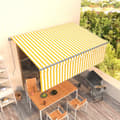 Miniatyrbillede 1 af 7: vidaXL markise m. gardin 4x3 m manuel betjening gul og hvid