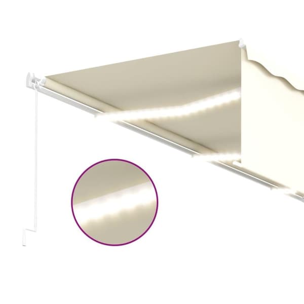vidaXL markise m. gardin + LED 6x3 m manuel betjening cremefarvet