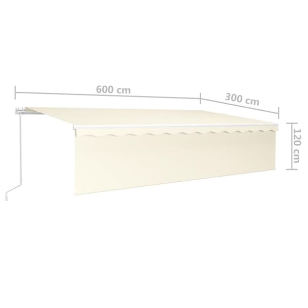 vidaXL markise m. gardin + LED 6x3 m manuel betjening cremefarvet