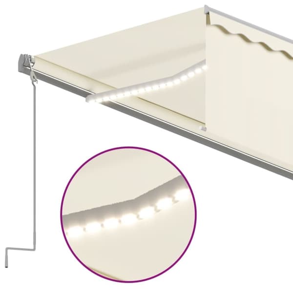 vidaXL Automatisk markise rullegardin LED vindsensor 6x3 m kremhvit
