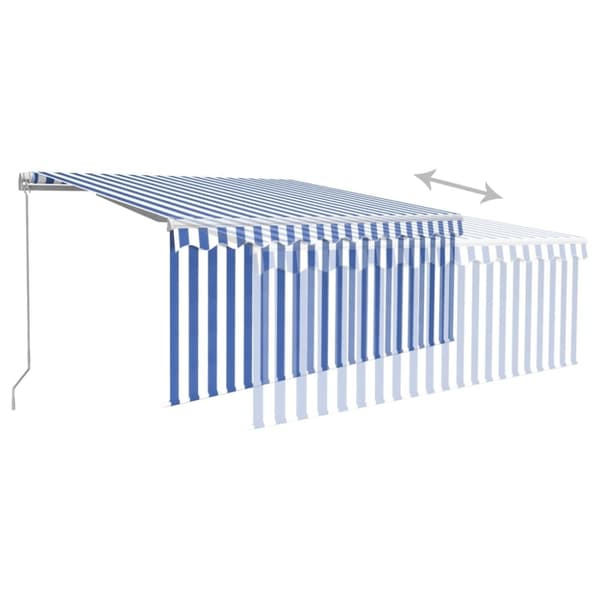 vidaXL Käsin sisäänkelattava markiisi verho/LED 3,5x2,5 m sinivalk.