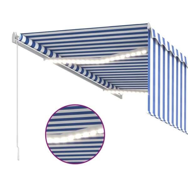 vidaXL Käsin sisäänkelattava markiisi verho/LED 3,5x2,5 m sinivalk.