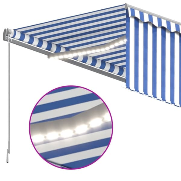 vidaXL Automatisk markise rullegardin LED vindsensor 4,5x3 m blå hvit