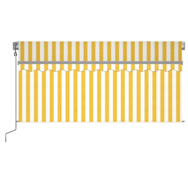 vidaXL markise m. gardin+LED+vindsensor 3,5x2,5 m auto gul og hvid