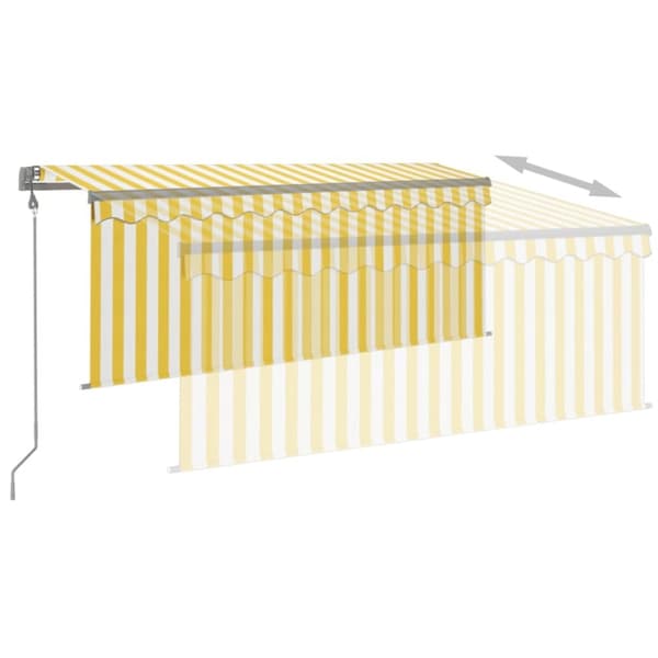 vidaXL markise m. gardin+LED+vindsensor 3,5x2,5 m auto gul og hvid