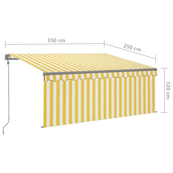 vidaXL markise m. gardin+LED+vindsensor 3,5x2,5 m auto gul og hvid