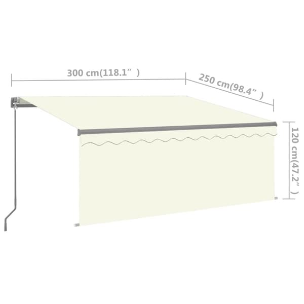 vidaXL markise m. gardin + LED 3x2,5 m manuel betjening cremefarvet