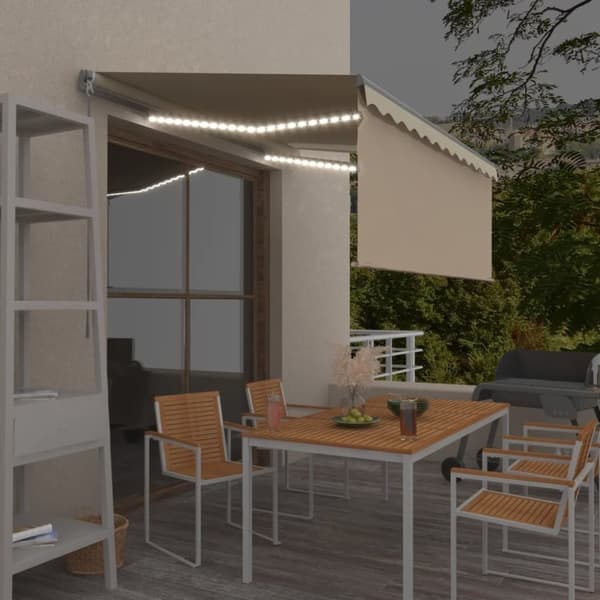 vidaXL markise m. gardin + LED 3x2,5 m manuel betjening cremefarvet