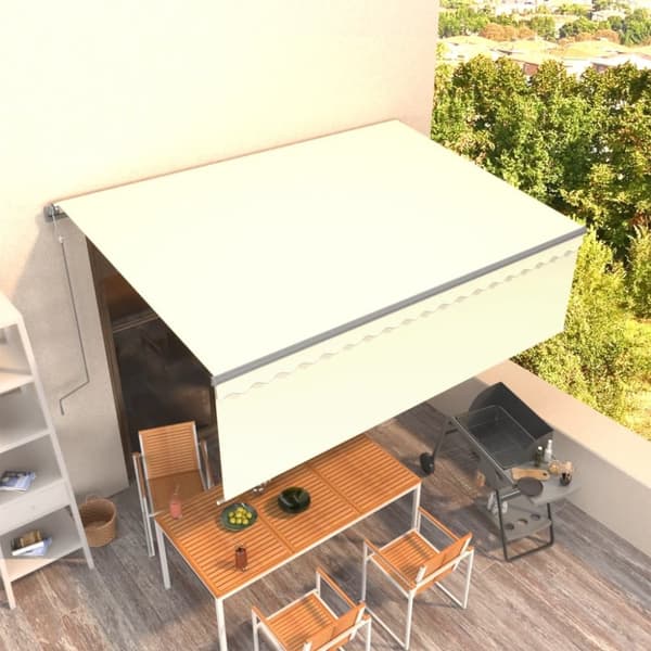 vidaXL markise m. gardin 4x3 m automatisk betjening cremefarvet