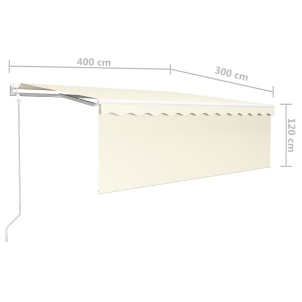 vidaXL markise m. gardin+LED+vindsensor 4x3 m automatisk cremefarvet