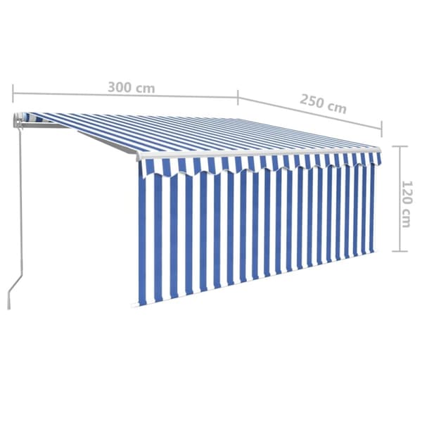 vidaXL Manuell markise med rullegardin og LED 3x2,5 m blå og hvit