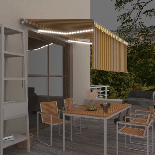 vidaXL Manuell markise med rullegardin og LED 3x2,5 m gul og hvit