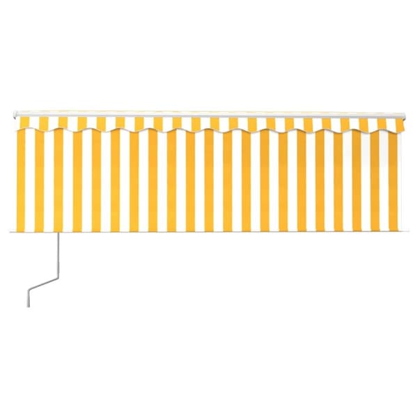 vidaXL markise m. gardin+LED+vindsensor 4x3 m automatisk gul og hvid