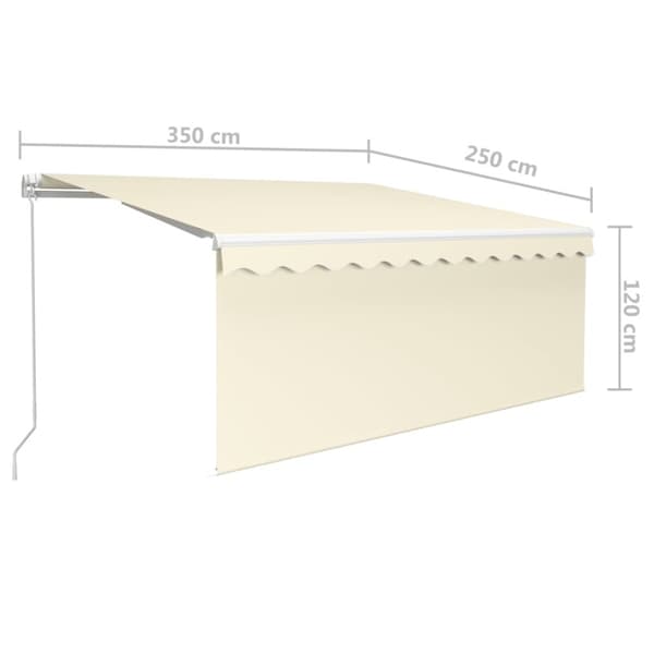 vidaXL Manuell uttrekkbar markise med rullegardin 3,5x2,5 m kremhvit