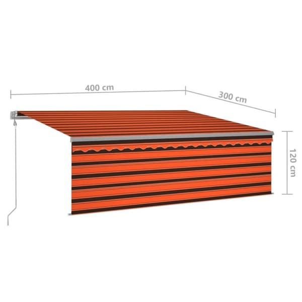 vidaXL Automatisk markis m. vindsensor rullgardin LED 4x3m orange/brun